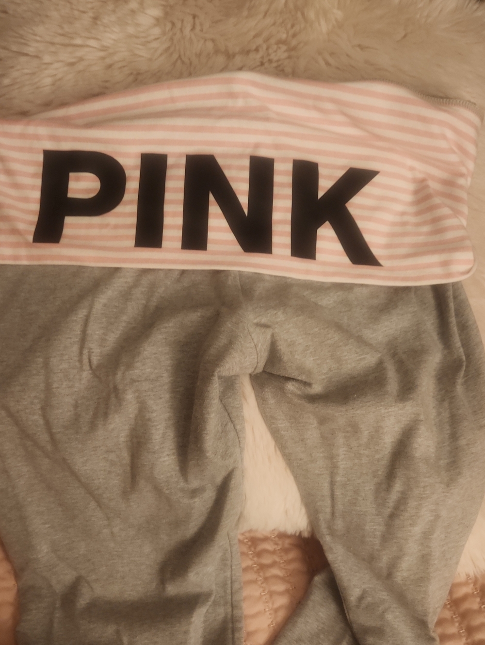 PINK Victoria's Secret Pink Striped Waistband Gray Lounge Pants
